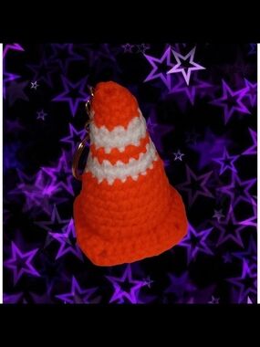 4PC Handmade Orange & White Crochet Traffic Cone Keychain